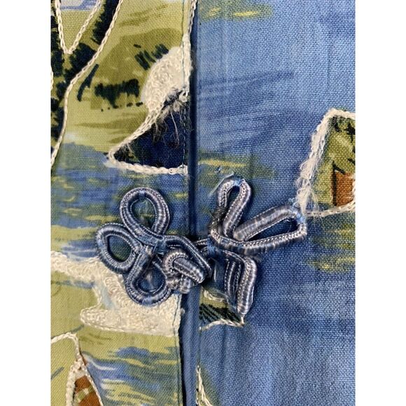 Passport Shirt Jacket Womens Large Linen Blue Island print button front toggle - Picture 4 of 5